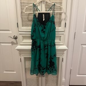 Green Floral Spaghetti Strap Dress